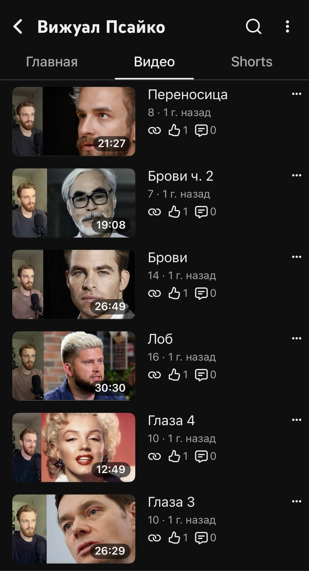 Список видеоуроков: переносица, брови, лоб, глаза